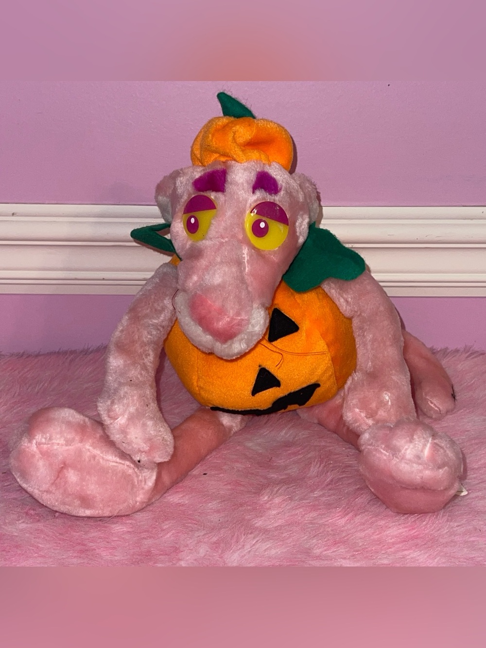 Vintage 1999 pink panther pumpkin Halloween plush stuffed animal doll toy y2k